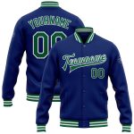 Personalized Royal Kelly Green-White Bomber Full-Snap Varsity Letterman Jacket Team Custom Name and Number