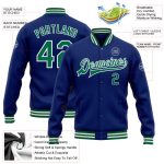 Personalized Royal Kelly Green-White Bomber Full-Snap Varsity Letterman Jacket Team Custom Name and Number