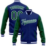 Personalized Royal Kelly Green-White Bomber Full-Snap Varsity Letterman Two Tone Jacket Team Custom Name and Number