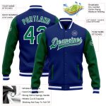 Personalized Royal Kelly Green-White Bomber Full-Snap Varsity Letterman Two Tone Jacket Team Custom Name and Number