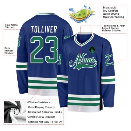 Personalized Royal Kelly Green-White Hockey Jersey Team Custom Name and Number