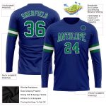 Personalized Royal Kelly Green-White Long Sleeve Performance T-Shirt Team Custom Name and Number