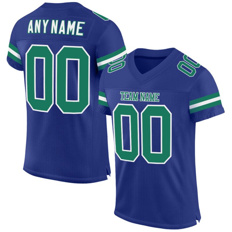 Personalized Royal Kelly Green-White Mesh Authentic Football Jersey Team Custom Name and Number