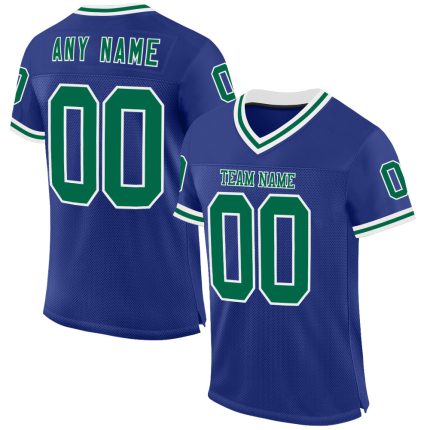 Personalized Royal Kelly Green-White Mesh Authentic Throwback Football Jersey Team Custom Name and Number