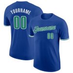 Personalized Royal Kelly Green-White Performance T-Shirt Team Custom Name and Number