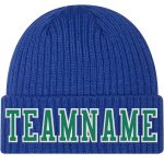 Personalized Royal Kelly Green-White Stitched Cuffed Knit Hat Team Custom Name and Number