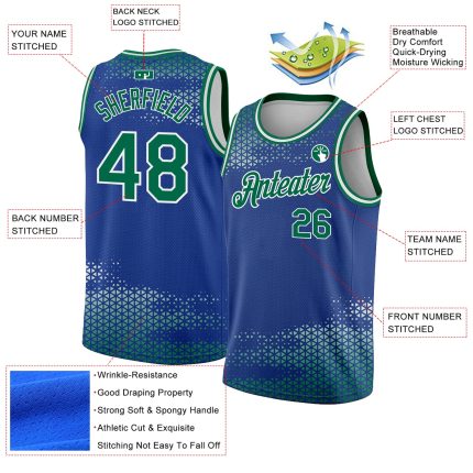 Personalized Royal Kelly Green-White Triangle Shapes Authentic City Edition Basketball Jersey Team Custom Name and Number