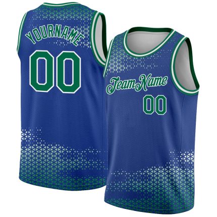 Personalized Royal Kelly Green-White Triangle Shapes Authentic City Edition Basketball Jersey Team Custom Name and Number