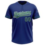 Personalized Royal Kelly Green-White Two-Button Unisex Softball Jersey