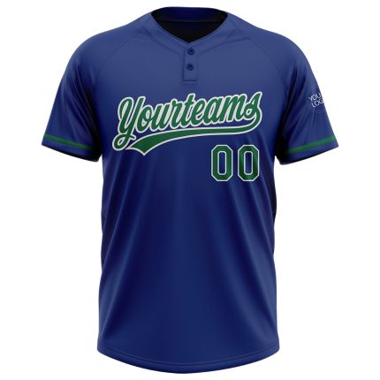 Personalized Royal Kelly Green-White Two-Button Unisex Softball Jersey