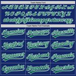 Custom royal, kelly green and white softball jersey, side view