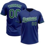 Personalized Royal Kelly Green-White Two-Button Unisex Softball Jersey