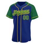 Personalized Royal Kelly Green-Yellow Authentic Raglan Sleeves Baseball Jersey Team Custom Name and Number