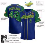 Personalized Royal Kelly Green-Yellow Authentic Raglan Sleeves Baseball Jersey Team Custom Name and Number