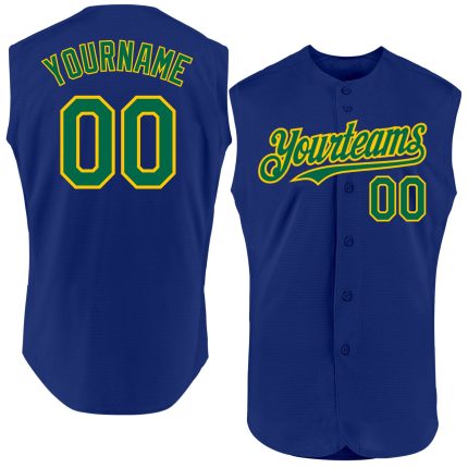 Personalized Royal Kelly Green-Yellow Authentic Sleeveless Baseball Jersey Team Custom Name and Number