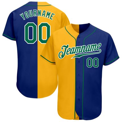 Personalized Royal Kelly Green-Yellow Authentic Split Fashion Baseball Jersey Team Custom Name and Number