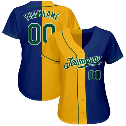 Personalized Royal Kelly Green-Yellow Authentic Split Fashion Baseball Jersey Team Custom Name and Number