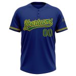 Personalized Royal Kelly Green-Yellow Two-Button Unisex Softball Jersey Team Custom Name and Number