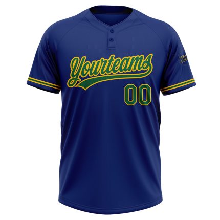 Personalized Royal Kelly Green-Yellow Two-Button Unisex Softball Jersey Team Custom Name and Number