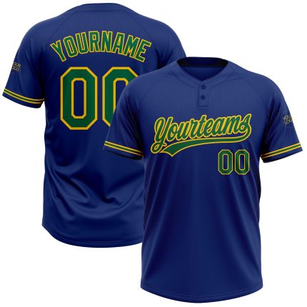 Personalized Royal Kelly Green-Yellow Two-Button Unisex Softball Jersey Team Custom Name and Number