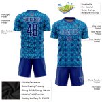 Personalized Royal Lakes Blue-White Geometric Shapes Sublimation Soccer Uniform Jersey Team Custom Name and Number