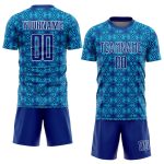 Personalized Royal Lakes Blue-White Geometric Shapes Sublimation Soccer Uniform Jersey Team Custom Name and Number