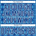 Personalized Royal Lakes Blue-White Geometric Shapes Sublimation Soccer Uniform Jersey Team Custom Name and Number