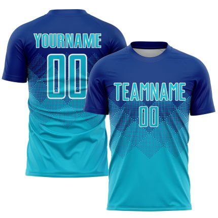 Custom royal, blue and white soccer jersey
