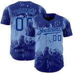 Personalized Royal Light Blue 3D Pattern Design Abstract Splatter Grunge Art Authentic Baseball Jersey Team Custom Name and Number