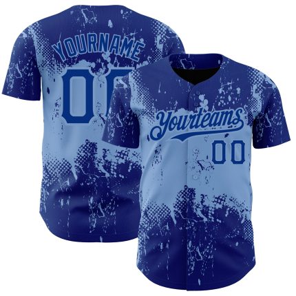 Personalized Royal Light Blue 3D Pattern Design Abstract Splatter Grunge Art Authentic Baseball Jersey Team Custom Name and Number