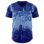 Personalized Royal Light Blue 3D Pattern Design Abstract Splatter Grunge Art Authentic Baseball Jersey Team Custom Name and Number