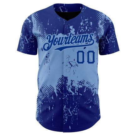 Personalized Royal Light Blue 3D Pattern Design Abstract Splatter Grunge Art Authentic Baseball Jersey Team Custom Name and Number