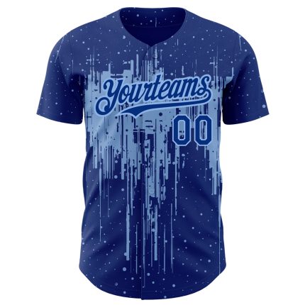 Personalized Royal Light Blue 3D Pattern Design Dripping Splatter Art Authentic Baseball Jersey Team Custom Name and Number