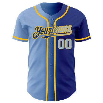 Custom Light Blue Gold Gradient Baseball Jersey with Name and Number - Personalized Fashion Team Apparel Personalized Royal