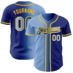 Custom Light Blue Gold Gradient Baseball Jersey with Name and Number - Personalized Fashion Team Apparel Personalized Royal
