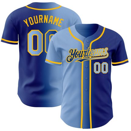Custom Light Blue Gold Gradient Baseball Jersey with Name and Number - Personalized Fashion Team Apparel Personalized Royal