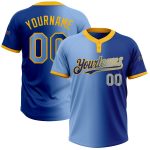 Custom Team Softball Jersey - Personalized Light Blue Gold Gradient Unisex Two-Button with Name and Number Personalized Royal