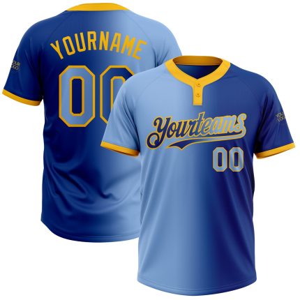 Custom Team Softball Jersey - Personalized Light Blue Gold Gradient Unisex Two-Button with Name and Number Personalized Royal