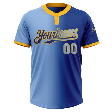 Custom Team Softball Jersey - Personalized Light Blue Gold Gradient Unisex Two-Button with Name and Number Personalized Royal