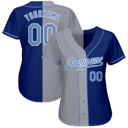 Custom Name and Number Light Blue Gray Authentic Split Fashion Baseball Jersey - Personalized Team Jersey Personalized Royal