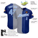 Custom Name and Number Light Blue Gray Authentic Split Fashion Baseball Jersey - Personalized Team Jersey Personalized Royal