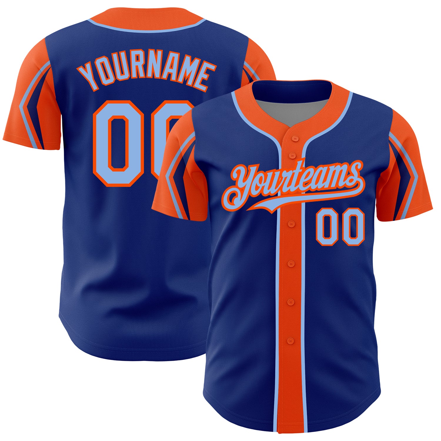 Custom Name and Number Baseball Jersey in Personalized Royal Light Blue-Orange - Authentic Team Jersey in 3 Colors Personalized