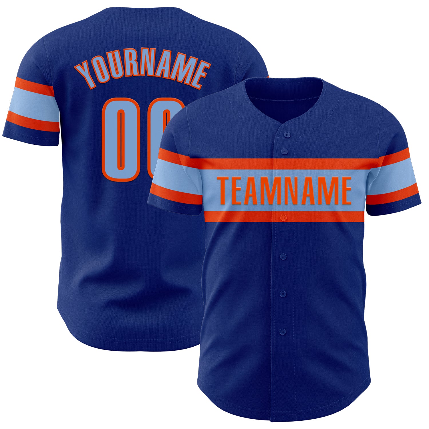 Personalized Authentic Baseball Jersey in Royal Light Blue and Orange Personalized Royal Light Blue-Orange Authentic Baseball