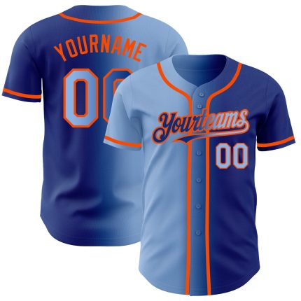 Custom Gradient Baseball Jersey - Personalized Light Blue Orange Team Jersey with Name & Number Personalized Royal Light