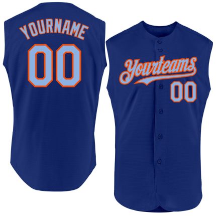 Personalized Custom Name and Number Baseball Jersey - Authentic Royal Light Blue Orange Sleeveless Team Jersey Personalized
