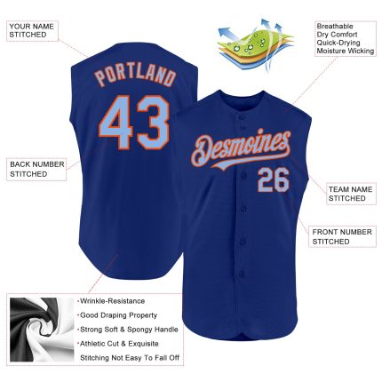 Personalized Custom Name and Number Baseball Jersey - Authentic Royal Light Blue Orange Sleeveless Team Jersey Personalized