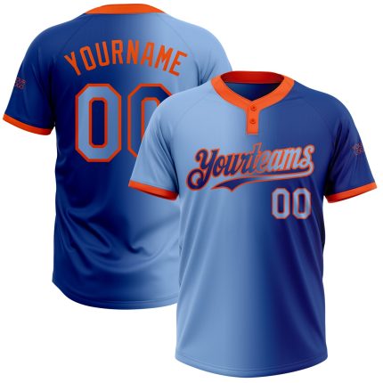 Custom Name and Number Unisex Softball Jersey - Personalized Royal Light Blue-Orange Gradient Two-Button Fashion Personalized