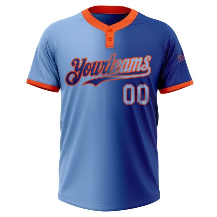 Custom Name and Number Unisex Softball Jersey - Personalized Royal Light Blue-Orange Gradient Two-Button Fashion Personalized