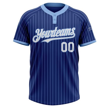Custom Name and Number Unisex Softball Jersey - Personalized Royal Light Blue Pinstripe Two-Button Design Personalized Royal