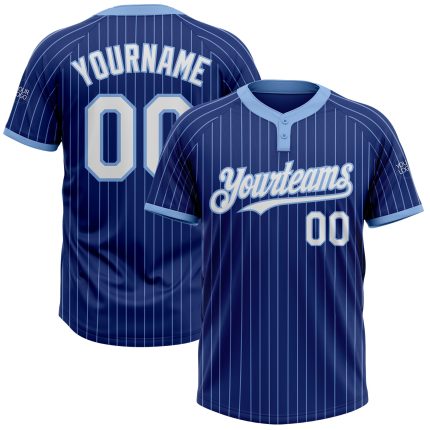 Custom Name and Number Unisex Softball Jersey - Personalized Royal Light Blue Pinstripe Two-Button Design Personalized Royal